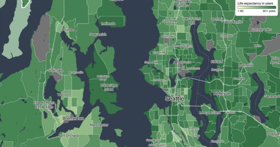 Molly Hetherwick/Kitsap News Group
Screen capture of a census-designated map demonstrating average life expectancy for the immediate Puget Sound region, with data circa 2015. Most trends are consistent.