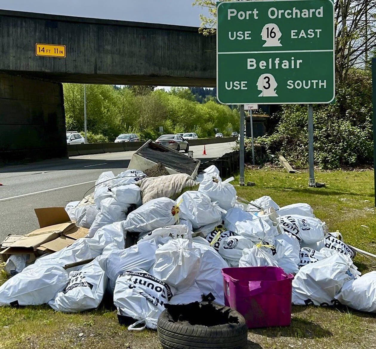 Kitsap County courtesy photo
A bagged pile of trash picked up from the Gorst corridor.